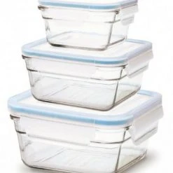 Glasslock Frischhaltebehälter Ofengeeignet Quadratisch, 3er-Set (405ml, 900ml U. 1650ml)