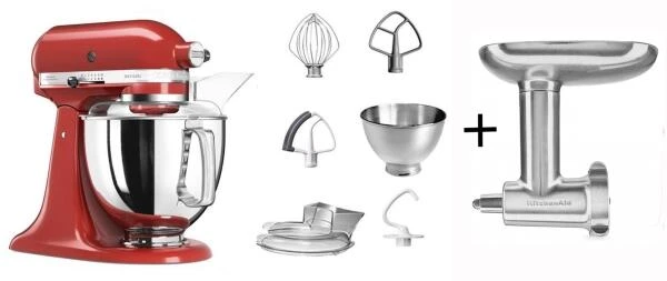 KitchenAid Küchenmaschine ARTISAN 175PS In Empire Rot Mit Fleischwolf Aus Metall